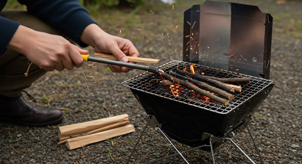 バーベキューコンロで焚き火
