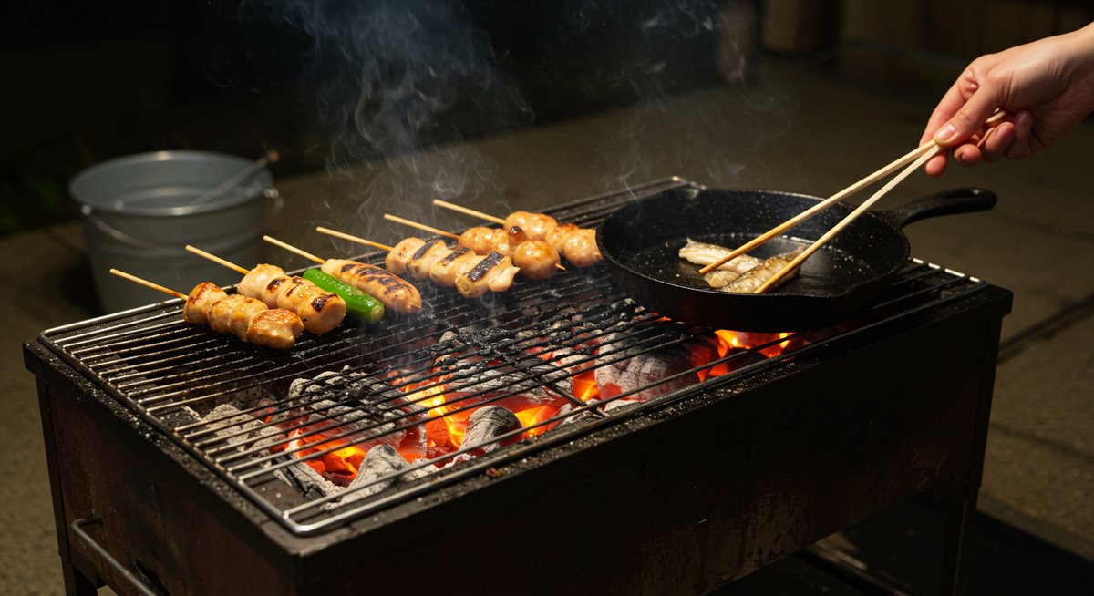 バーベキューコンロで焚き火