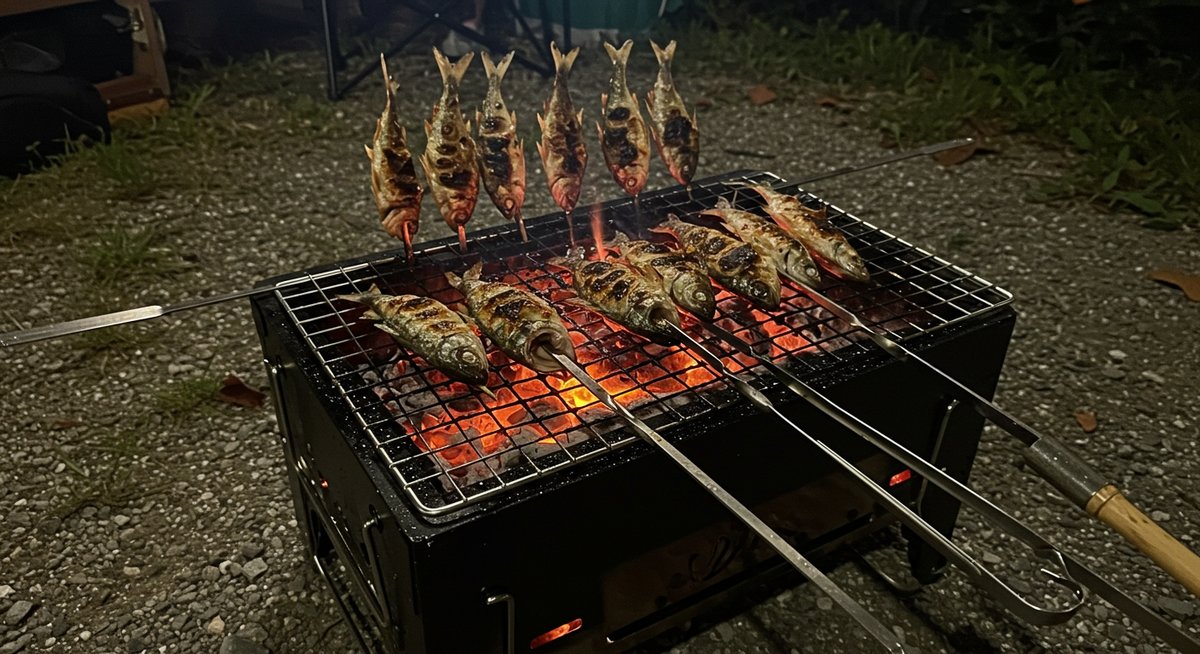 焚き火 魚 串焼き