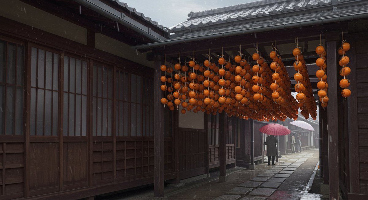 干し柿 雨の日